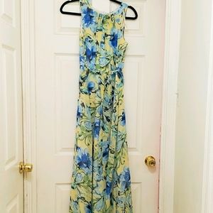 R&K Floral Yellow & Blue Maxi Dress